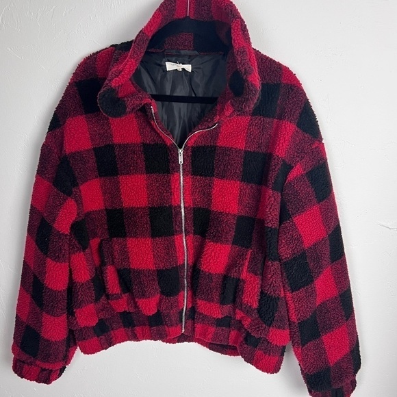 Plaid jacket fuzzy sherpa coat - Picture 3 of 13